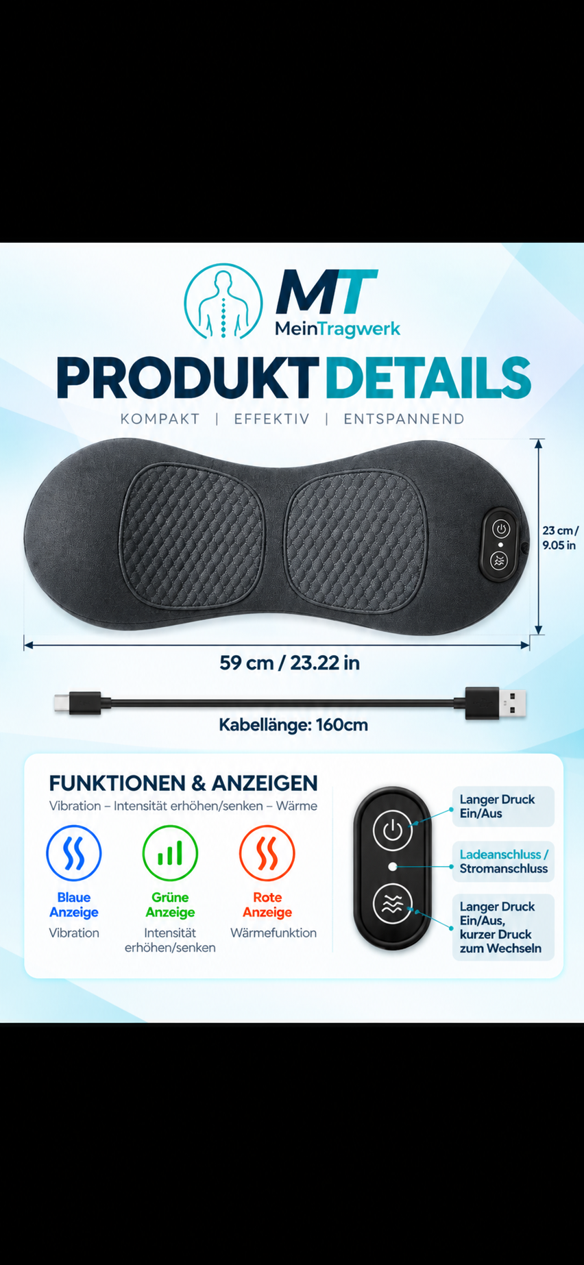 Rückenmassage Wärme & Entlastung 3-in-1