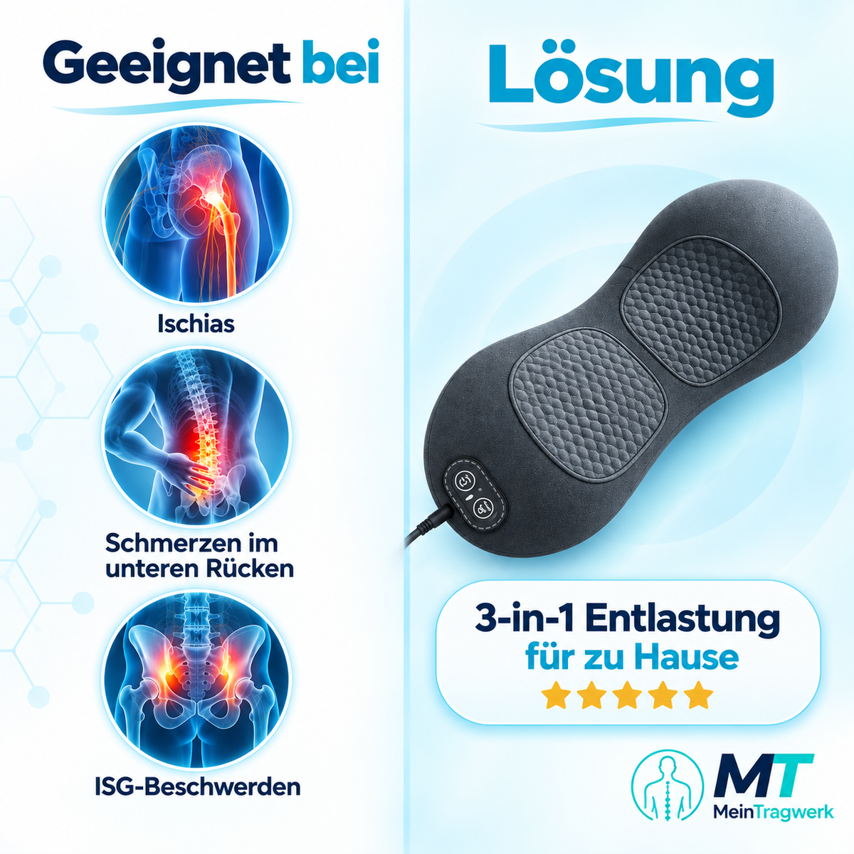 Rückenmassage Wärme & Entlastung 3-in-1
